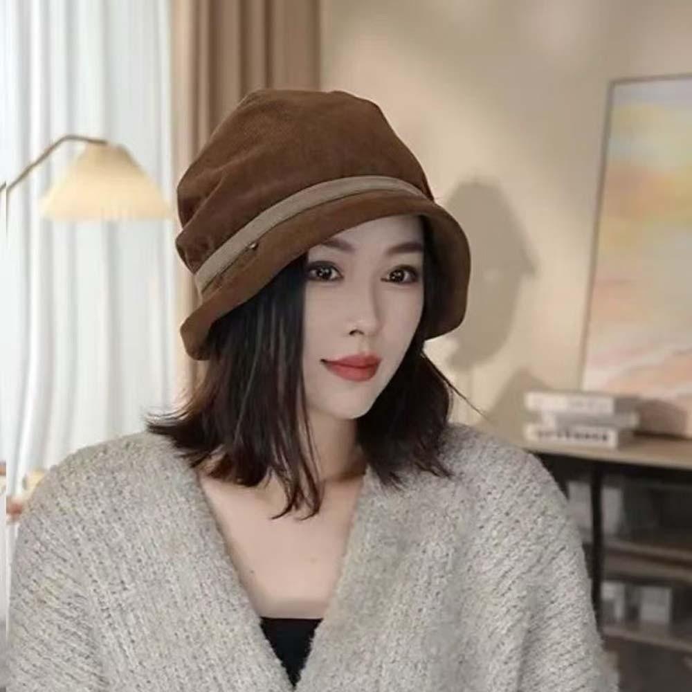Temperament Corduroy Pullover Cap Warmer Anti-cold Bucket Hat Elegant Winter Fisherman Hat  Daily