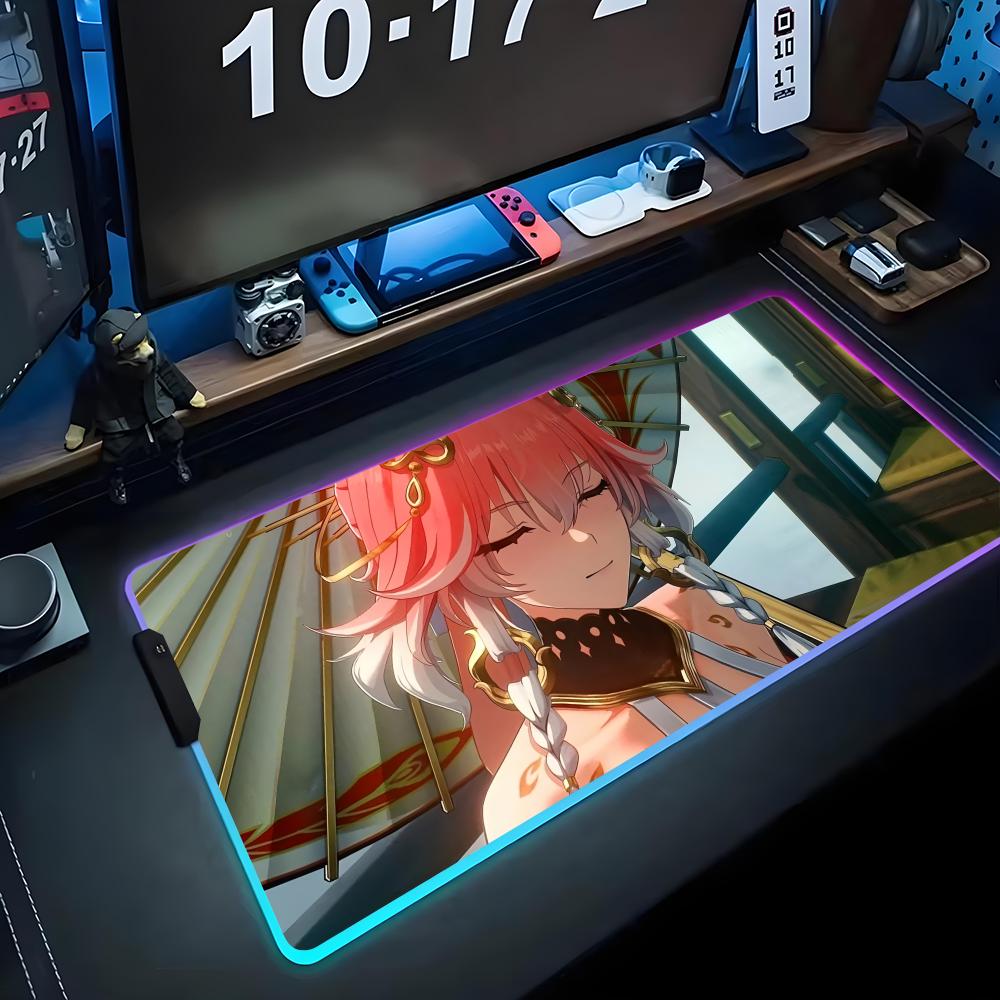 changli wuthering Mouse Pad RGB Gaming Mousepad Big LED Pad PC Desk Mat Luminous Mouse Pad Large Keyboard Mats Table Rug With
