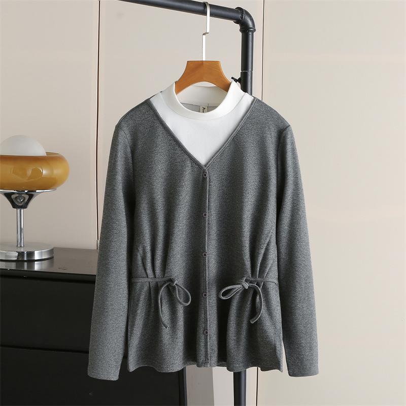 

Women s Plus Size Color Block Long Sleeve Stand Collar Fleece Top - Versatile Slimming Autumn/Winter Layer 4XL