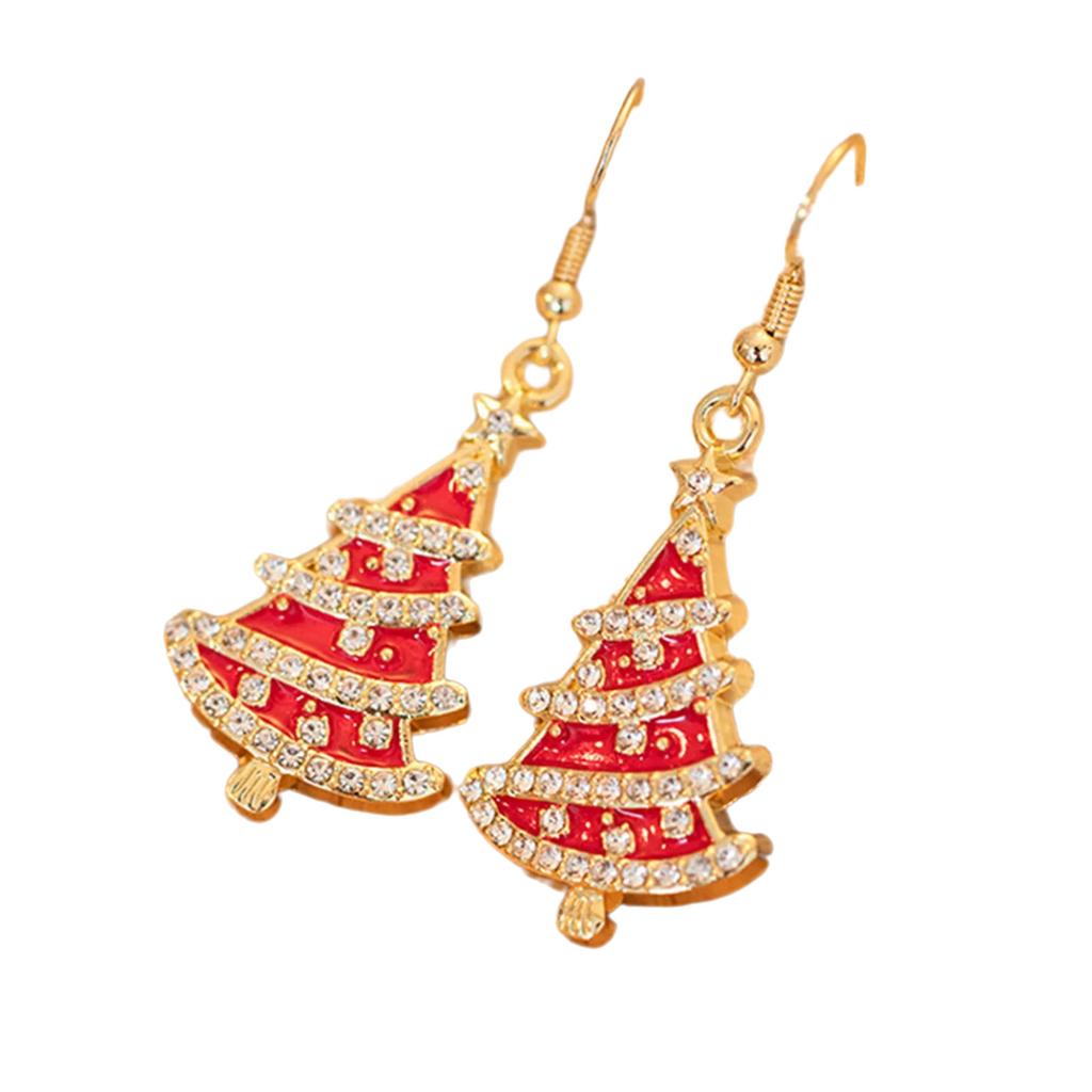 Red/Green Holiday Earrings With Crystal Accent Alloy Materials Ear Studs Comfortable Christmas Party Jewelry