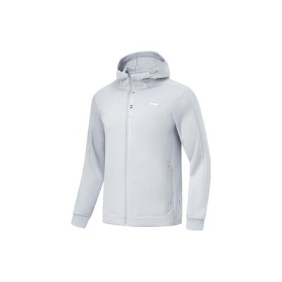 Li Ning Serie Fitness Stampa Lettere Semplice Corsa Outdoor Alta Elasticità Felpa Cardigan con Cappuccio Uomo Felpa Grigio Nebbia AWDU067-5