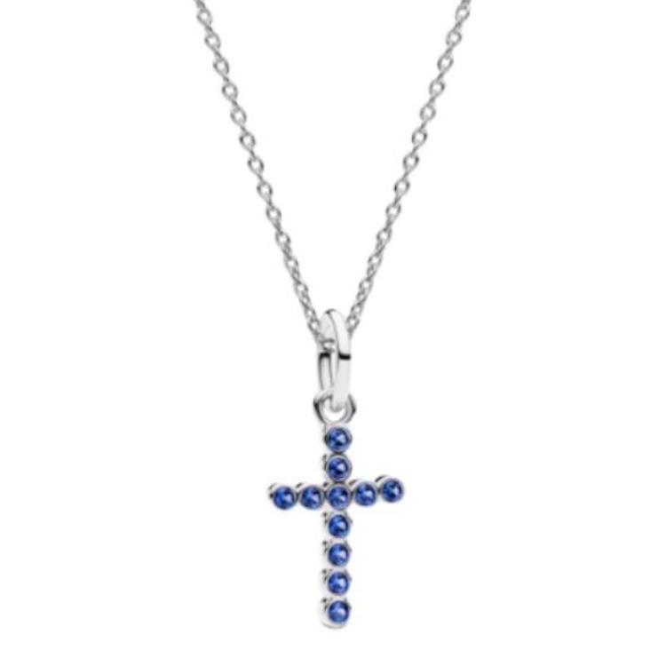 Pandora Fashion Versatile 925 Silver Glass Necklace Women Necklace Blue ZT3229