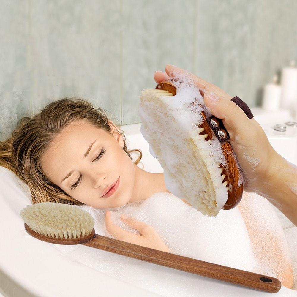 Wood Long Handle Hair Brush Soft Bristles Shower Back Scrub Bath Brush Skin Cleanser
