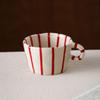 Retro hand-painted striped ceramic mug breakfast milk oatmeal cup latte coffee cup
