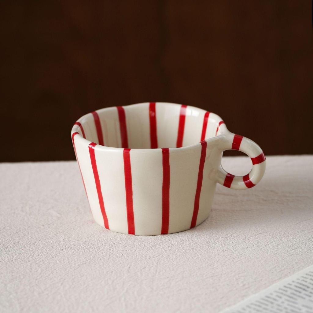 Retro hand-painted striped ceramic mug breakfast milk oatmeal cup latte coffee cup