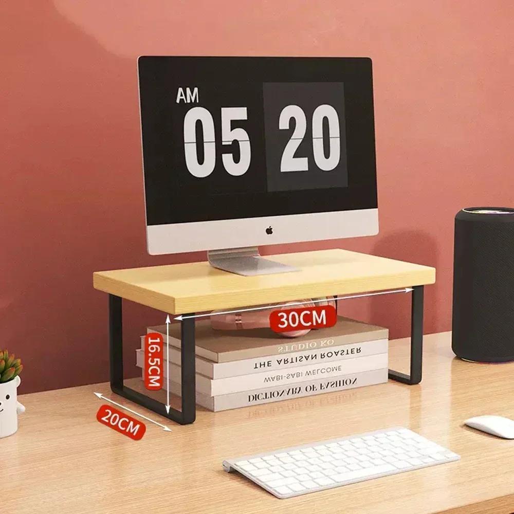 Office Desktop Computer Stand Rack Bracket Raised Shelf Laptop Monitor Wooden Table Home Storage Holders Utility Accessories