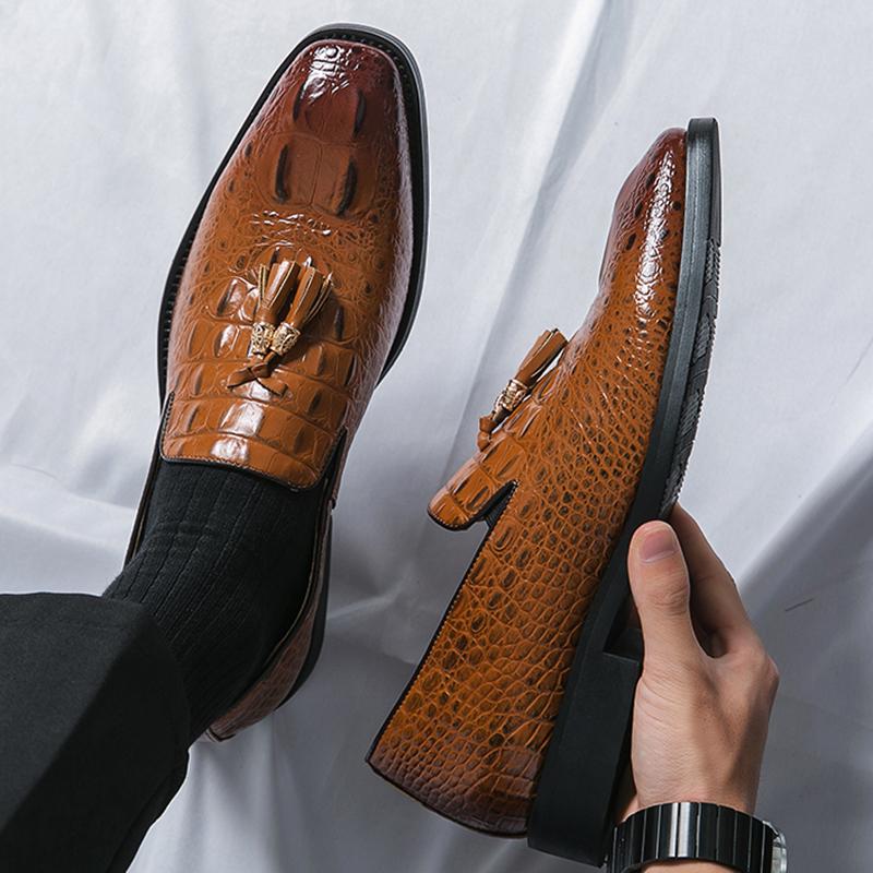 Fashion Men's British Alligator Pattern Pu Leather Shoes Male Formal Wedding Prom Homecoming  Oxfordss Sapato Social Masculino