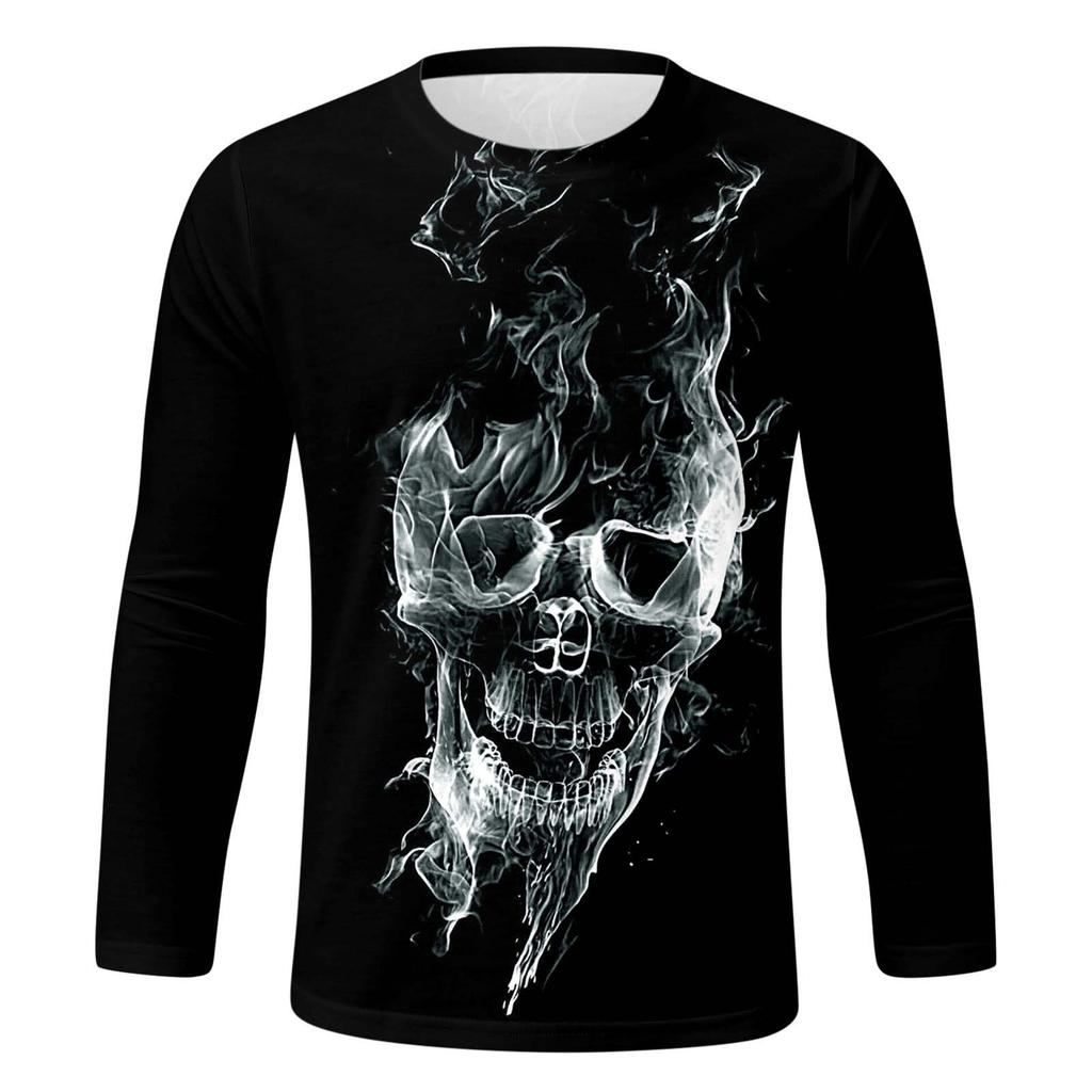 Spring and Autumn Round Neck 3D Halloween Printed Top Fashionable Casual Long Sleeved Men's T-shirts