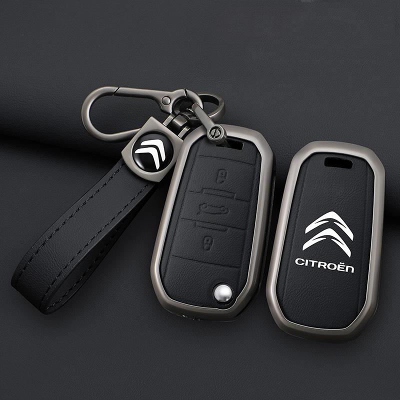 Zinc Alloy Leather Car Flip Remote Key Case Cover Protector Shell Fob durable durable Keyring For Citroen C3 C4 CACTUS C6 C8