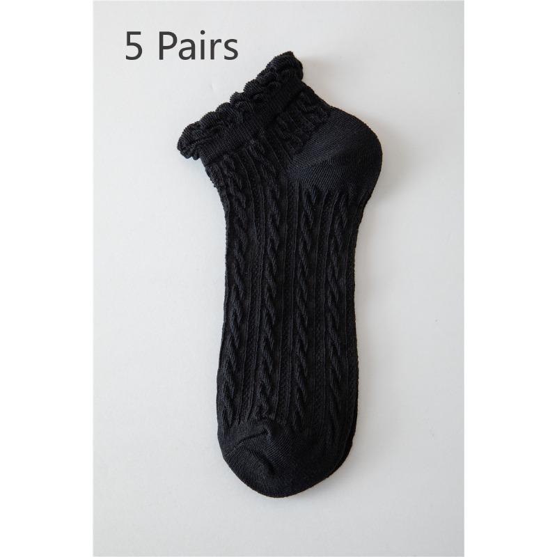 5 Pairs  Lace Socks Female Short Socks Shallow Student Female Socks Low Curry Tide