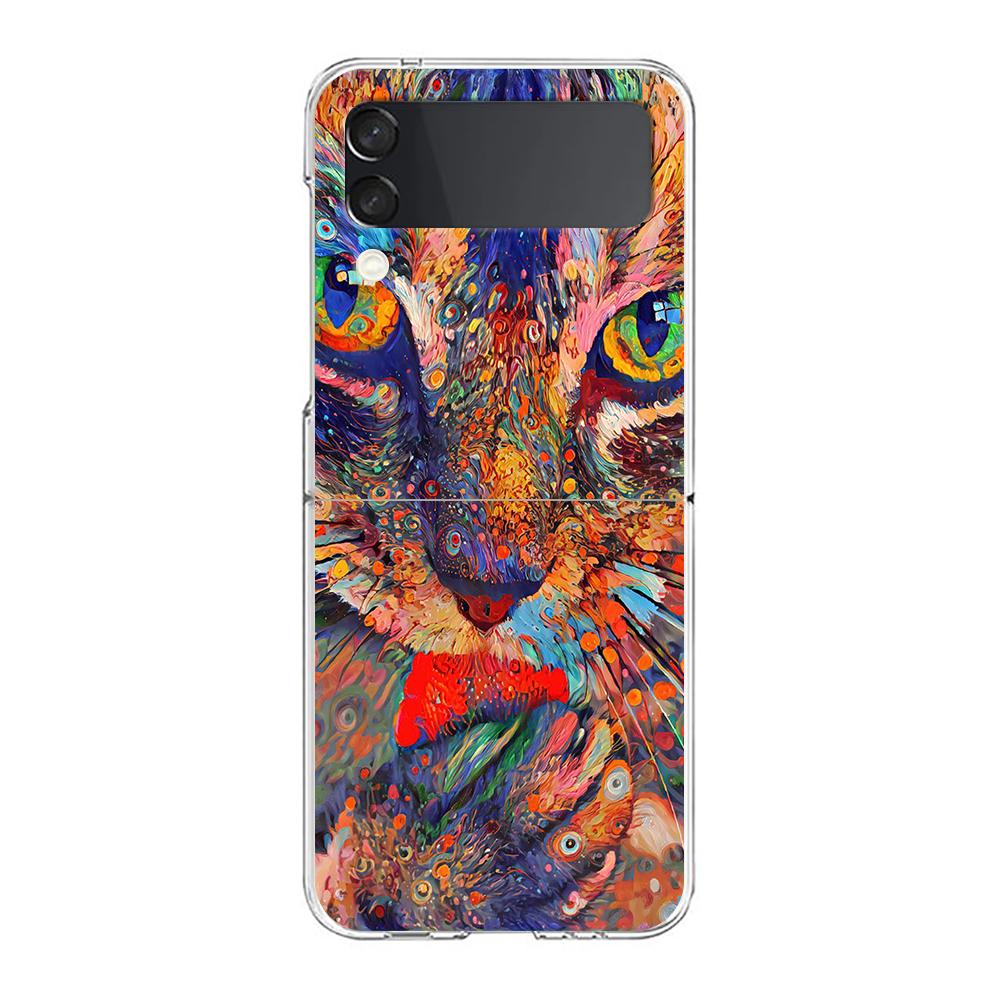Abstract Surreal Animal Lion Clear Phone Case For Samsung Galaxy Z Flip 3 4 5 Hard Folding PC Shell For Samsung Z Flip3 Cover