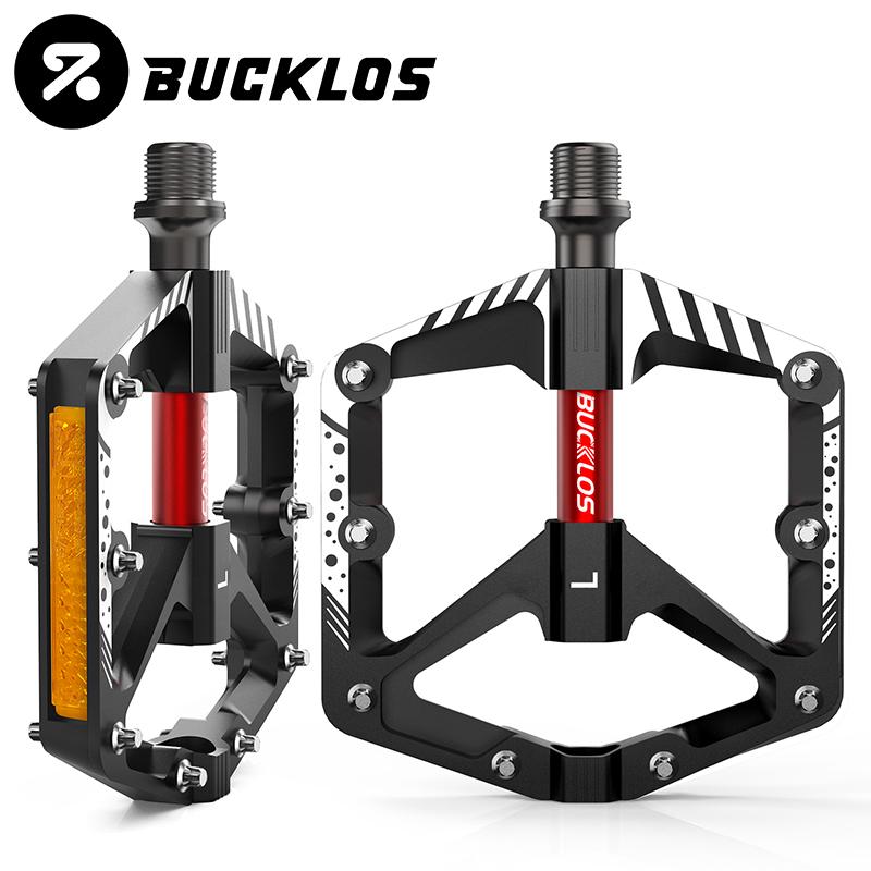 BUCKLOS Mountain Bike Pedals Aluminum Alloy Non-Slip Bicycle Pedals with Reflectors DU Bearings Bicycle Platform Pedals 9/16''