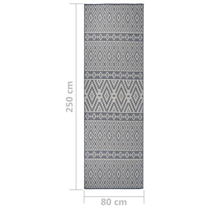 VidaXL Tapis à tissage plat d'extérieur 80x250 cm Rayures bleues