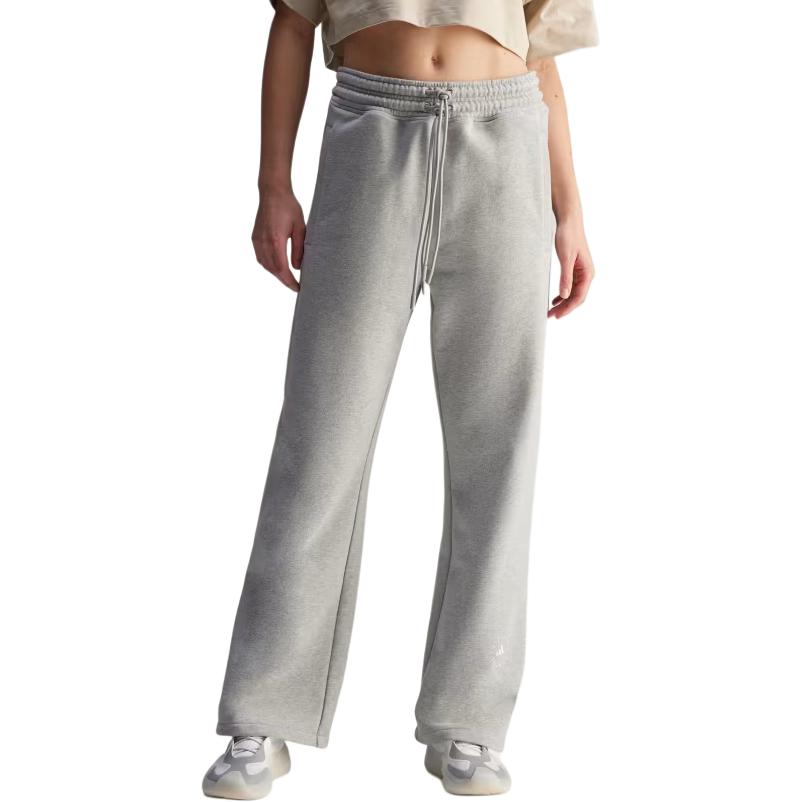 Adidas Solid Color Letter Print Lace-Up Straight Leg Casual Pants Women Bottoms Gray JG3690