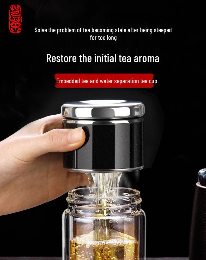 Mini Teacup with Double Layer Insulation and Tea-Water Separation – Portable Travel Glass