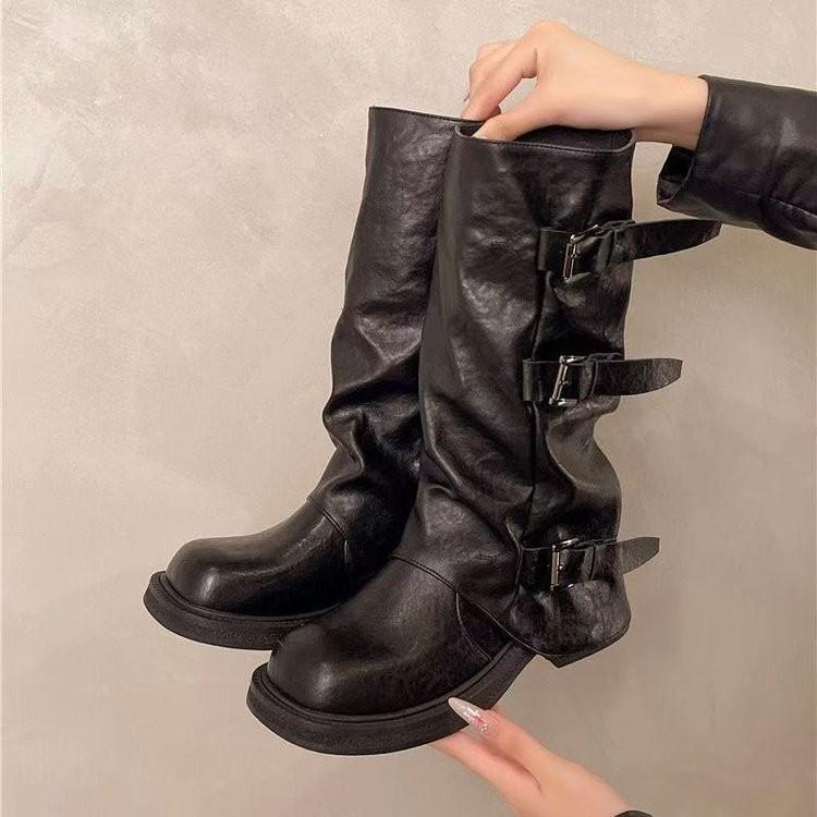 Temperament but knee Martin boots women's autumn and winter new long boots thick sole heightened pleated design knight boots