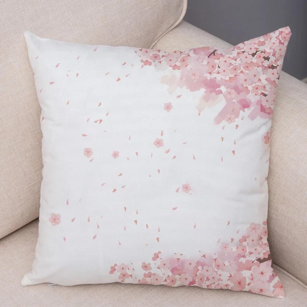 Pink Peach Blossom Cushion Cover Decor Water Cartoon Plant Tree Pillow Case for Sofa Home Car Soft Plush Pillowcase ,(11)