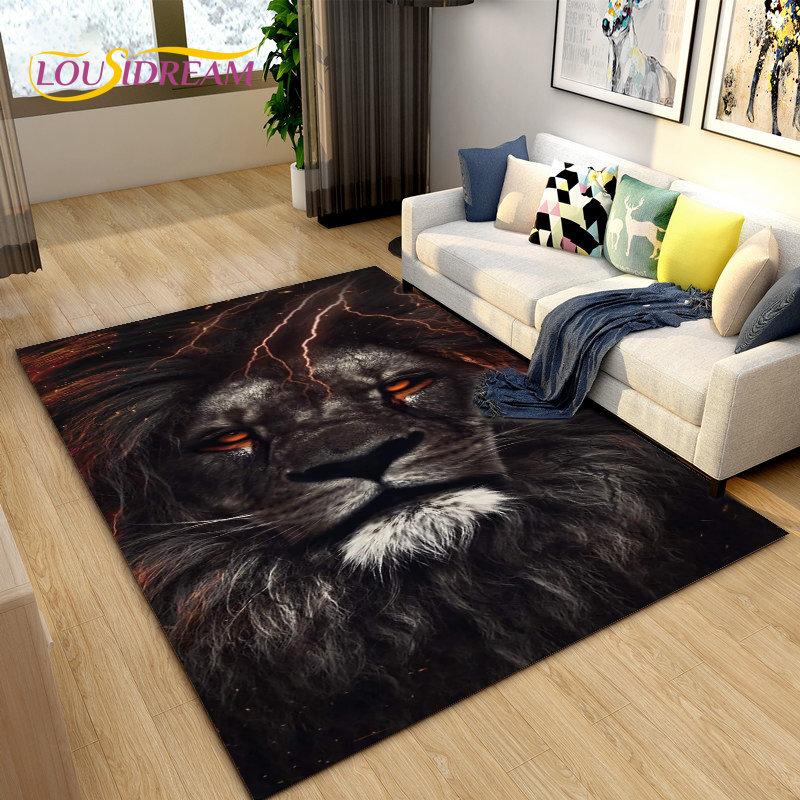3D Beast Lion Cartoon Animal Area Rug Carpet for Living Room Bedroom Playroom Sofa decor home Non-slip rug Floor Mat Soft