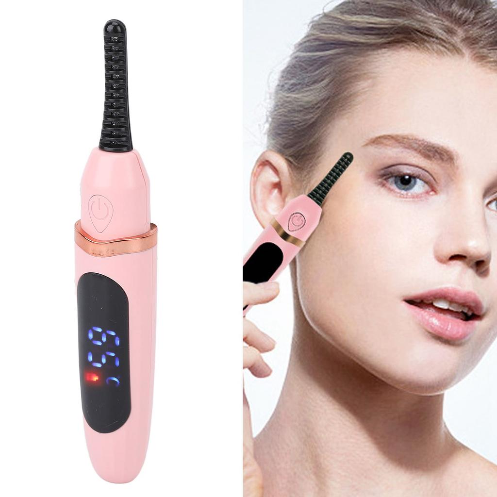 Heated Eyelash Curler Long Lasting Curl Tool USB Rechargeable 3 Temperature Adjustable LED Digital Display for Women