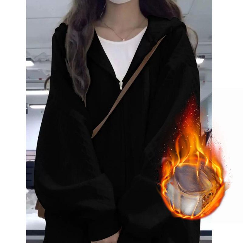 

Женский свитер с капюшоном, флисовая куртка на весну и осень, свободный кардиган XXL