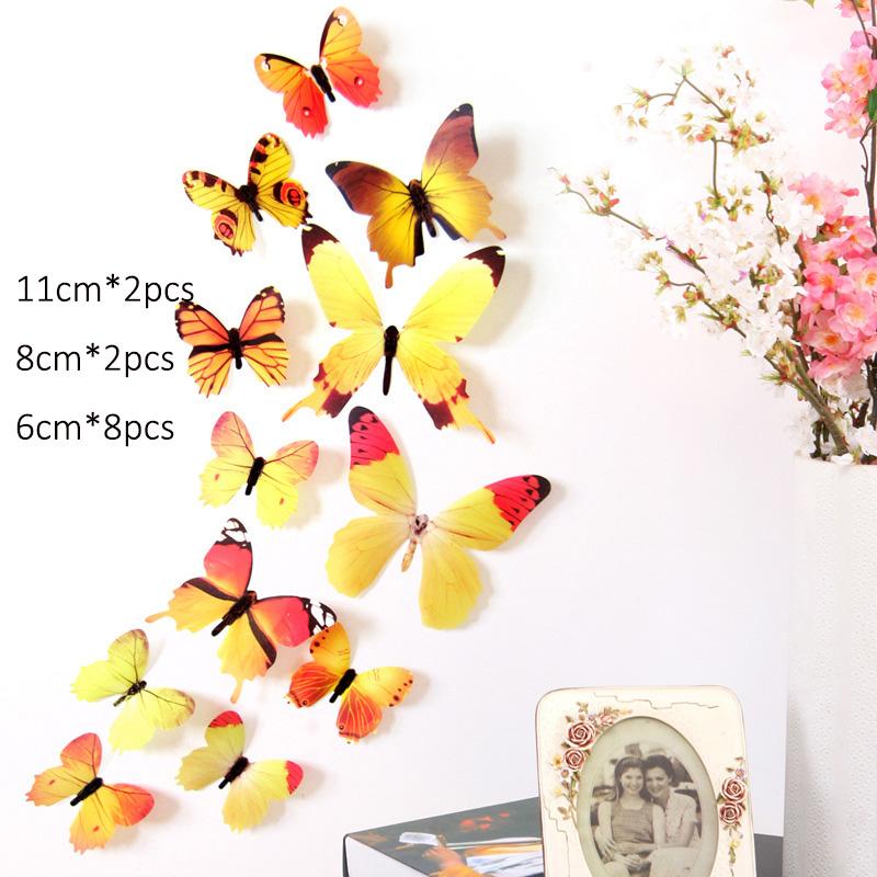 12Pcs 3D Butterfly Wall Stickers Living Room Bedroom Background Refrigerator Decoration PVC Simulated Butterflies Stickers