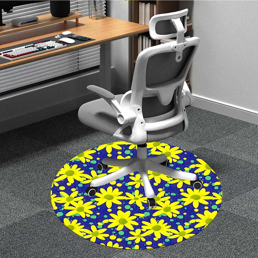 

1pc Yellow Daisy Pattern Chair Carpet for Office Non-Slip, Machine Washable Rug for Office, Room - Polyester, Machine Made yy251029138 80cm by 80cm