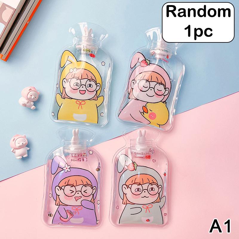 Portable Safe Hot Water Bag Cute Girl Heart Relaxing Transparent Warm Water Bottle Household Mini PVC Material Hand Warmer 1pc