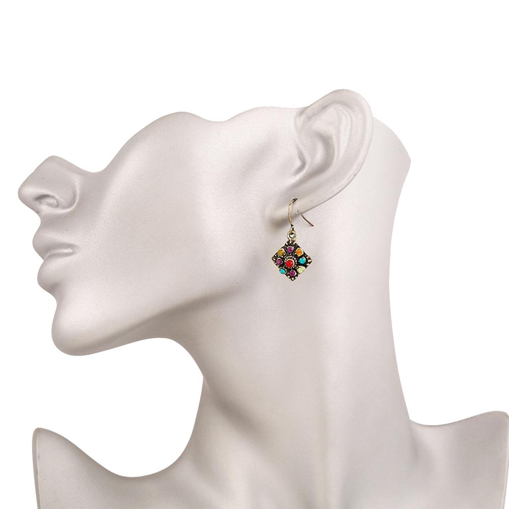 Stylish Bohemian Rhombic Colorful Rhinestone Charm Hook Earrings Women Party Jewelry Jewelry Gift