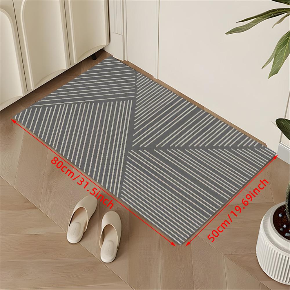 1 Pc 1cm Thickened Geometric Stripe Pattern Door Mat Soft Flannel Entrance Door Mat for Home Decor Anti-Slip Carpet Absorb Water Kitchen Bath Mat