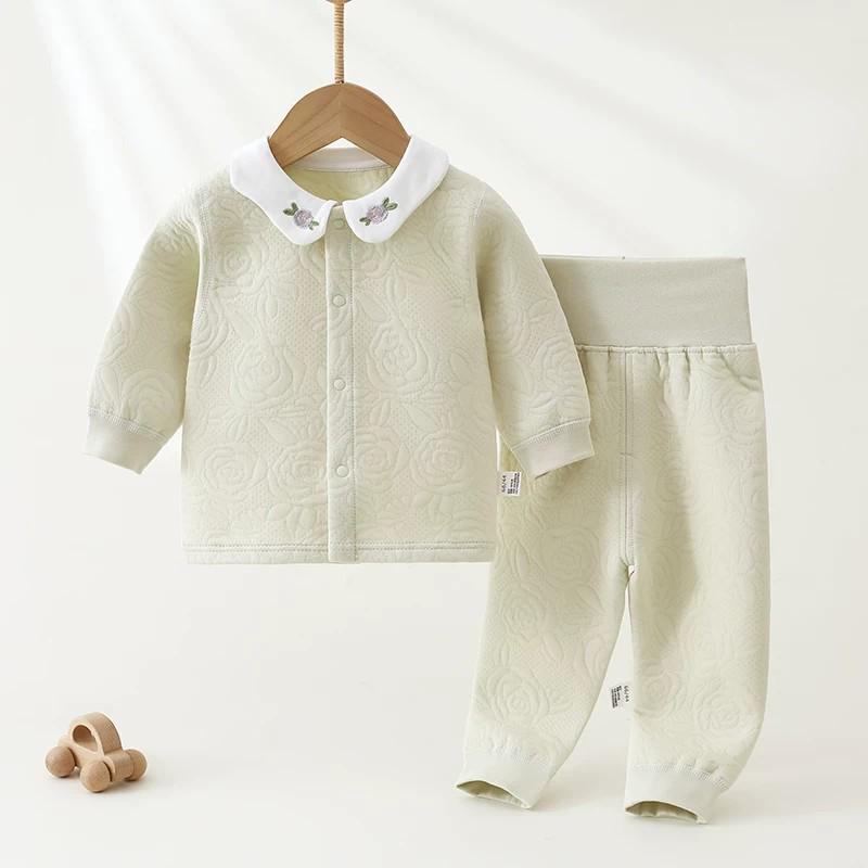 Jingqi Baby High-Waisted Cotton Pajama Set for Girls - Padded, Warm, and Perfect for Spring/Autumn