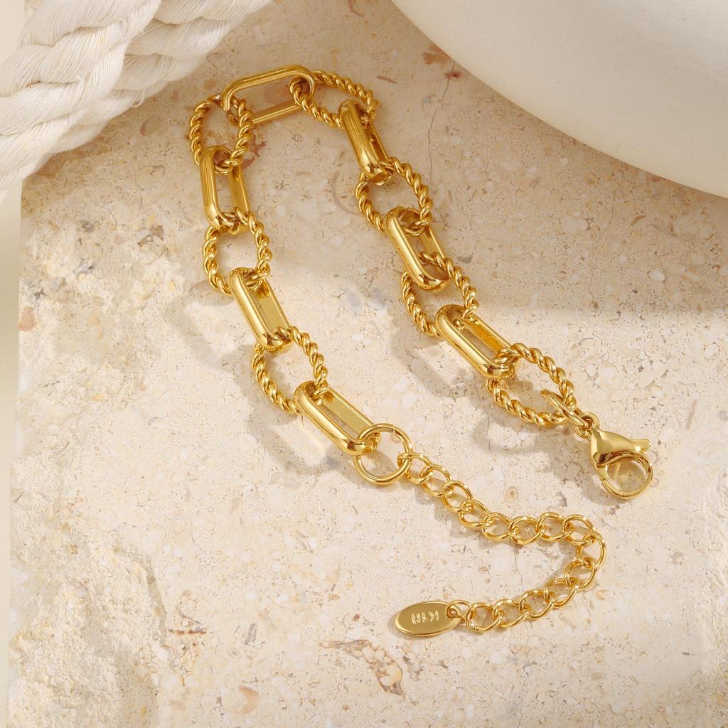 Gold Color Thick Oval Twist Bracelet for Women,Stainless Steel Handmade Chain Bracelets,Trendy Jewelry Mother's Day Gift