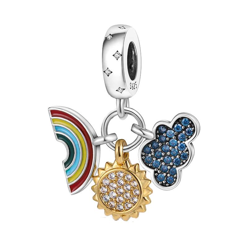 Golden Charms Fit Original Bracelet Copper Firefly Sunflower Cross Yellow Gold Palm Beads Diy Women Jewelry