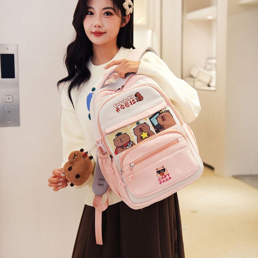 Cartoon Capybara Backpack Casual Style Casual Shoulder Bag Trendy School Bag  Travel