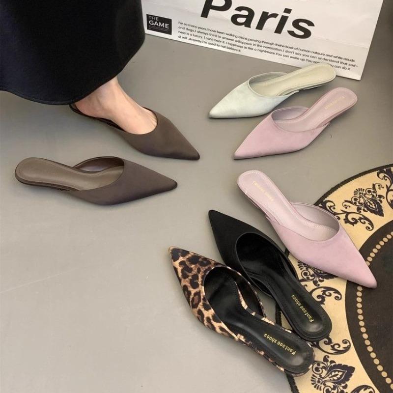 Style Luxury Summer Concise Pointed Toe Women Slippers Fashion Thin Low Heels Party Pumps Mules Slide Shoes Zapatos Mujer