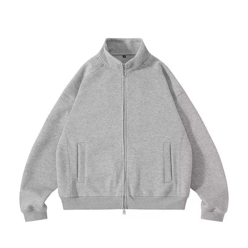 Men s Double Zipper Stand-up Collar Cardigan Hoodie - 2025 Casual Solid Color Outerwear for Spring & Autumn L