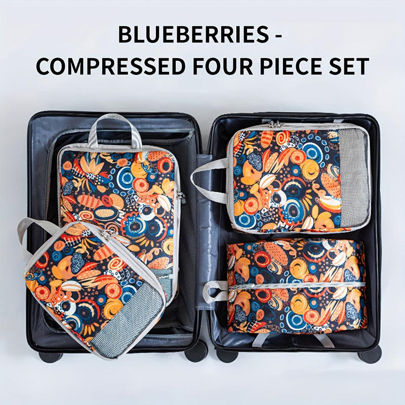 4Pcs/set Creative Printed Compression Packing Cubes Organizer Set Lightweight Travel Suitcase Clothes Storage Bags