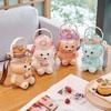 1000ml Large Capacity Cartoon Bear Plastic Sippy Cup Children's Portable Backpack Kettle Water Bottle Mug with Straw Girl's Cup