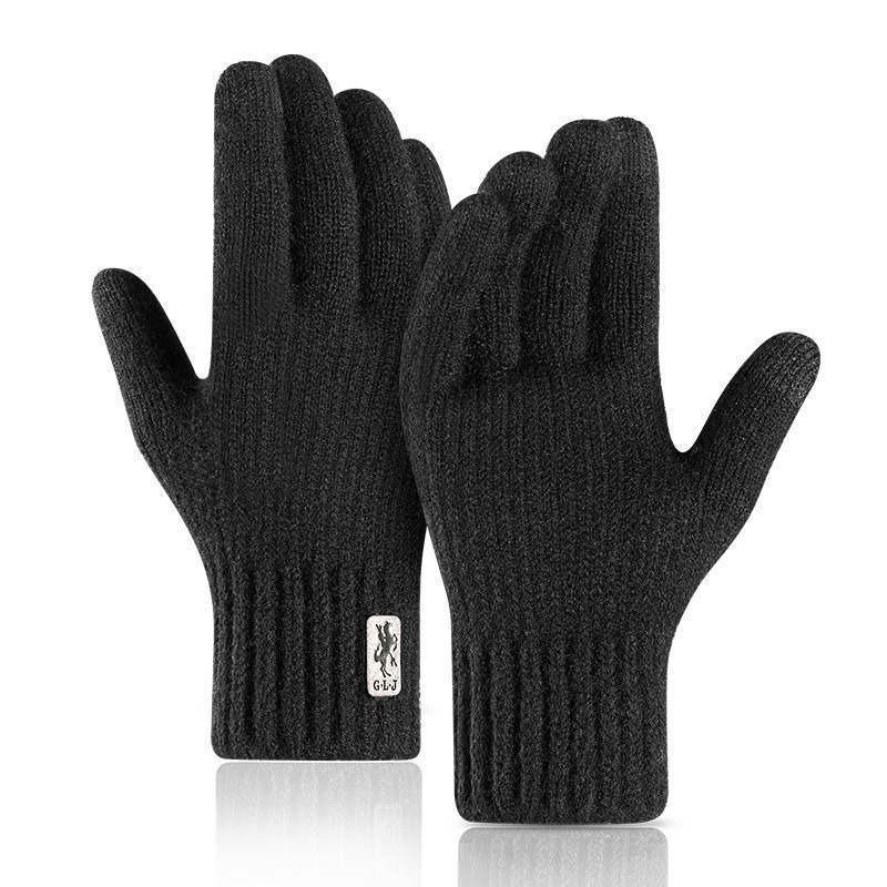 Herren Strickhandschuhe Winter Winddicht Reiten Touchscreen Handschuhe Kamel Fleece Warm Studentenhandschuhe