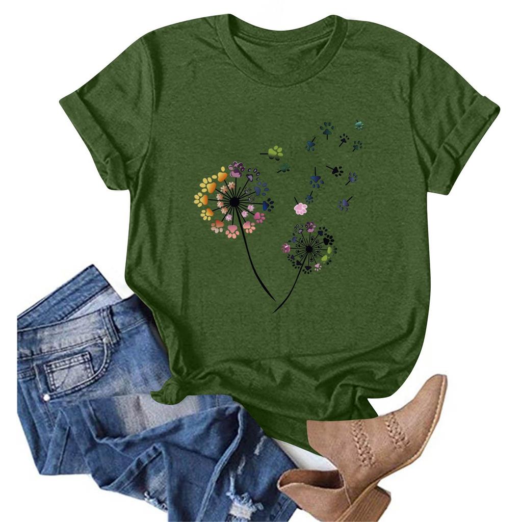 Women's Fashion Printed Round Neck Short Sleeve T-Shirt Pullover Top