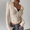 Módní dámská žebrovaná mikina s kapucí, Cropped top na zip s dlouhým rukávem, Univerzální ležérní top pro letní a jarní denní outfity