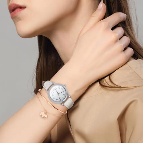 POPETPOP Women's Watch, Cute, Waterproof, Analog Quartz Movement, White, 23.5x3cm, for Work, Girls, Kids, and Students
