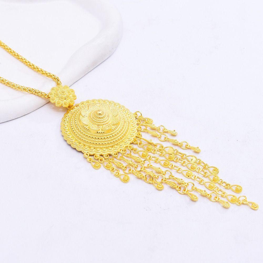 Thai Gold Plated Jewelry Set Ethnic Women Jewelry Suit Delicate Necklace Earrings Set  Party
