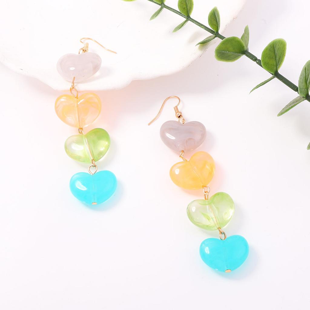 Gentle girly macaron quadruple love earrings long ear hook earrings transparent versatile holiday style girl