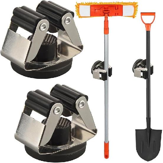 MUTUACTOR Magnetic Broom Holder,4PCS Anti-Slip Magnetic Mount Storage Broom Holders with Rubber Grippers,12lbs Heavy Duty Magnetic Tool Holder for Anti-slip,Black&Silver,2P