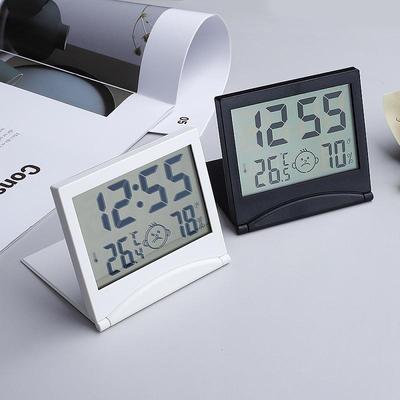 Mini Wecker Temperatur Luftfeuchtigkeit Faltbare Batterie Powered Snoze Tisch Uhr 12/24H LCD Digital Uhr Mit CR2025 batterie
