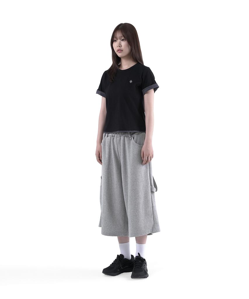 SLOW RECORD HOUSE Layered Check Roll-Up T-Shirt_Black