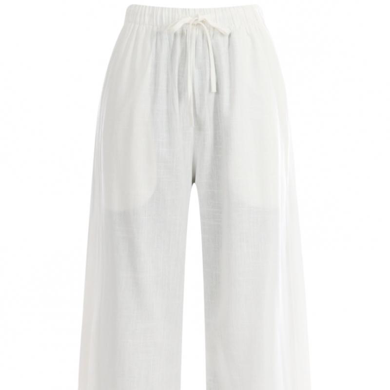 Shop Women Linen Wide Pants Cool Banding Pants Sky Pic Wpt 11877