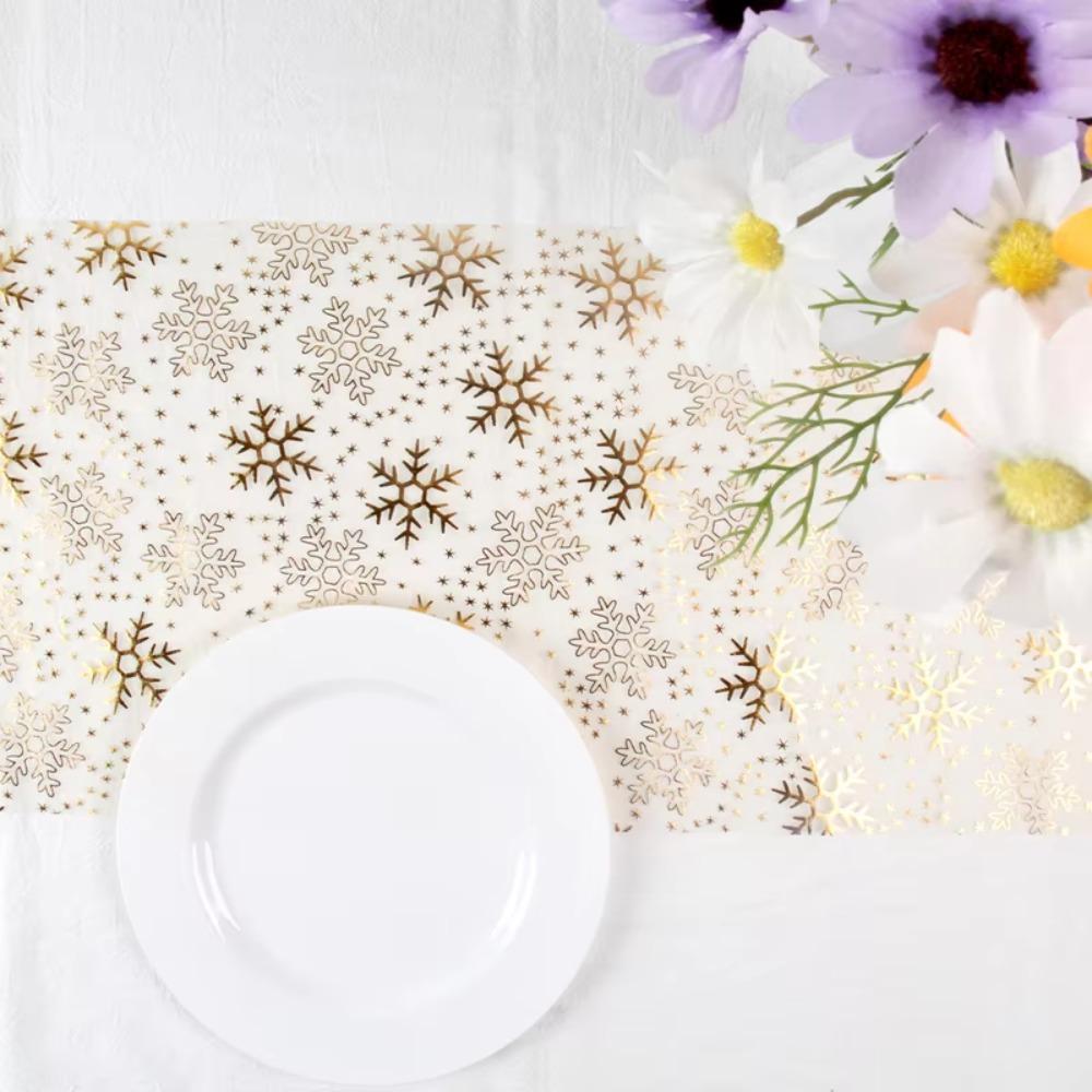Household Snowflake Pattern Christmas Foil Table Runner Glitter Organza Tablecloth Translucent Rustic Tables Cover Banquet