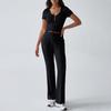 Women's Set Two Piece Short Sleeve Cropped Tops Matching Flare Pants Sets Casual