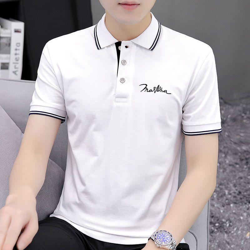 Trendy Brand Short-sleeved T-shirt Men's Lapel Pure Cotton Versatile Business Casual
